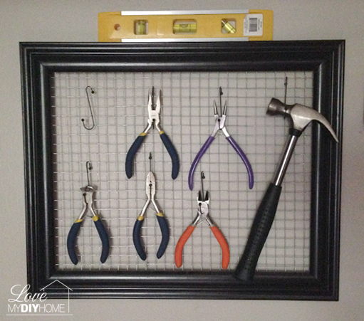 Upcycle old unused picture frame into a craft room tool holder {Love My DIY Home}