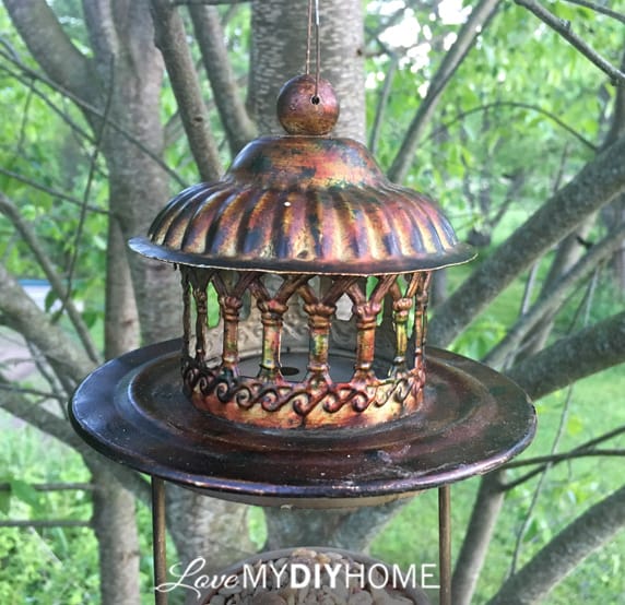 2 Candle Holders Upcycled to Bird Feeder {Love My DIY Home}