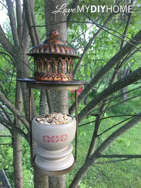 2 Candle Holders Upcycled to Bird Feeder {Love My DIY Home}