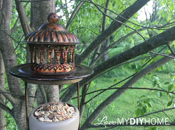 2 Candle Holders Upcycled to Bird Feeder {Love My DIY Home}