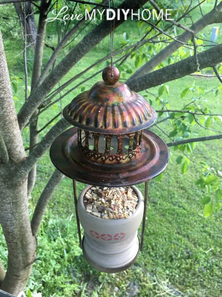 2 Candle Holders Upcycled to Bird Feeder {Love My DIY Home}