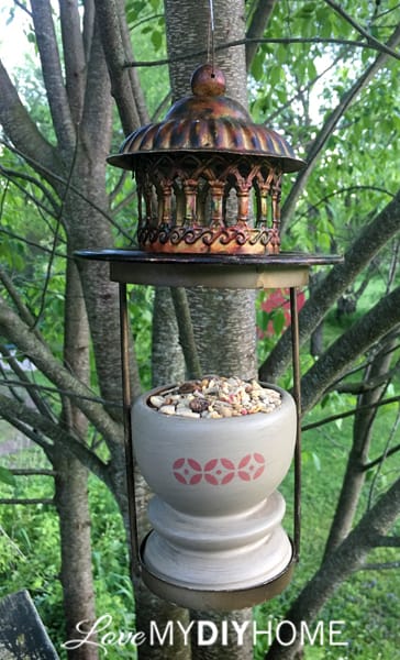 2 Candle Holders Upcycled to Bird Feeder {Love My DIY Home}